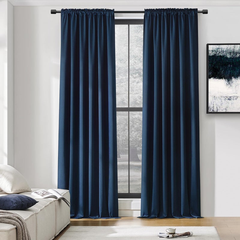DONREN 96 Inches Long Floor Length Curtains - Dark Blue Blackout Curtains for Living Room - Rod Pocket Thermal Insulated Curtains for Bedroom (42 x 96 Inch,Set of 2 Panels) - Image 1